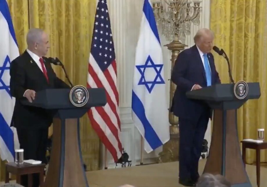 Israeli PM Netanyahu and President Trump in their White House press conference (Screenshot)